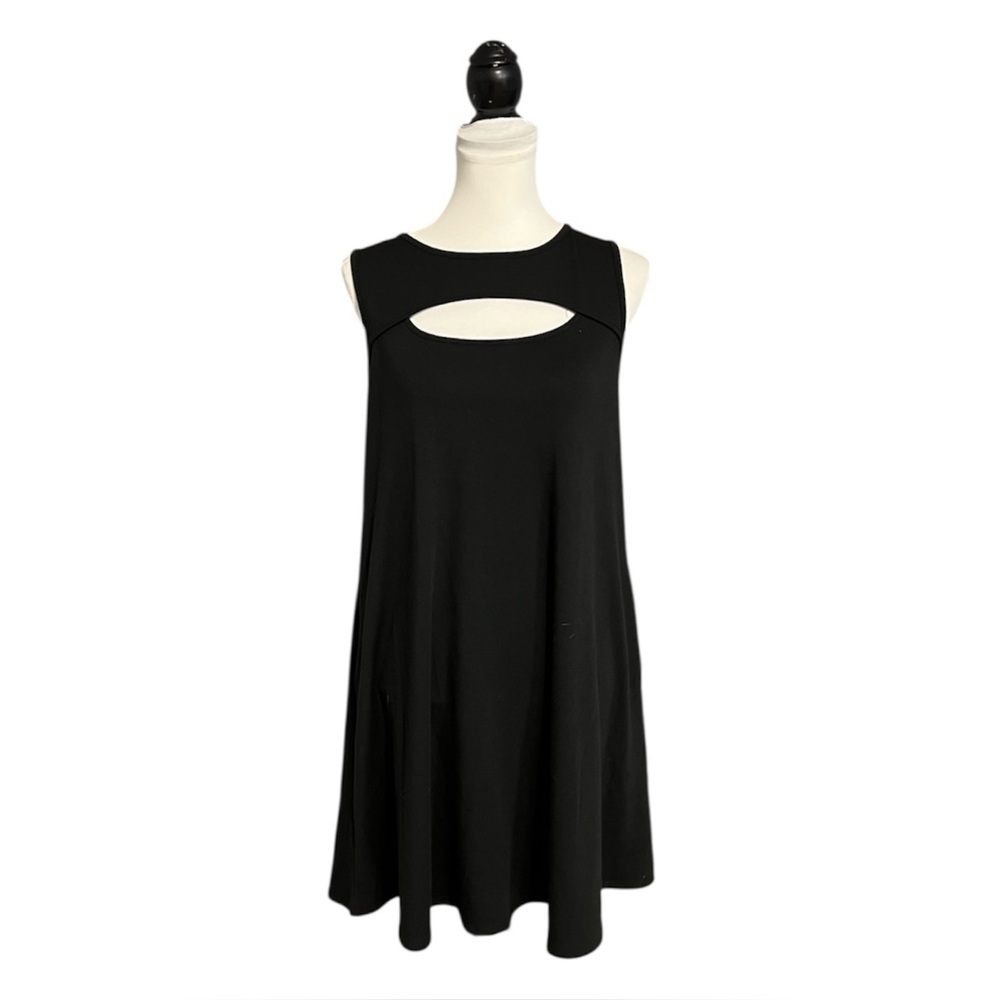 Watermelon Knit Dress Size L Cutout Front Sleeveless Pockets Knee Length Black